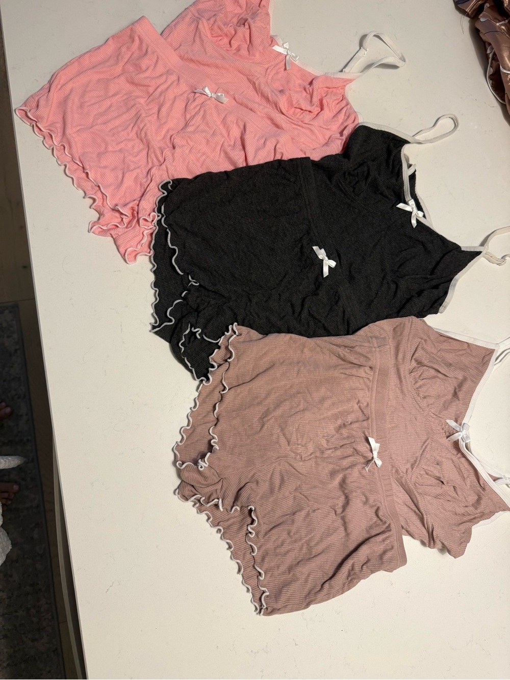 3-Pack Ribbed Cami & Short Sets - Pink, Black, Mauve